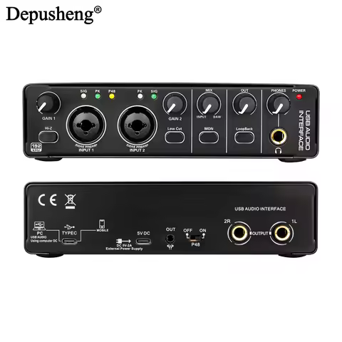 Audio Interface Depusheng MD22 USB 3.0 Sound Card with Monitoring Electric Guitar Live Recording For