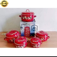 Panci Enamel Calypso Set 5 Pcs/Panci Jadul Motif Bunga I GUDANG MH