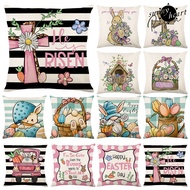 [SNNY] 45 x 45cm Easter Pillowcase Cute Colorful Cartoon Bunny Flower Prints Bedding Decoration Linen Sofa Cushion Cover Square Pillow Shams Bedding Supplies