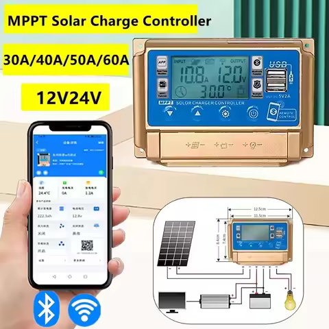 30A/40A/50A MPPT Solar Panel Charge Controller 12V/24V High Definition LCD Digital Display Screen Bl