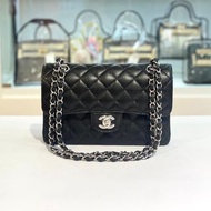 限時約5折!!! 全新CHANEL CF23 A01113 黑色荔枝皮銀扣@晶片款 Classic Flap Bag #兩年免費保養