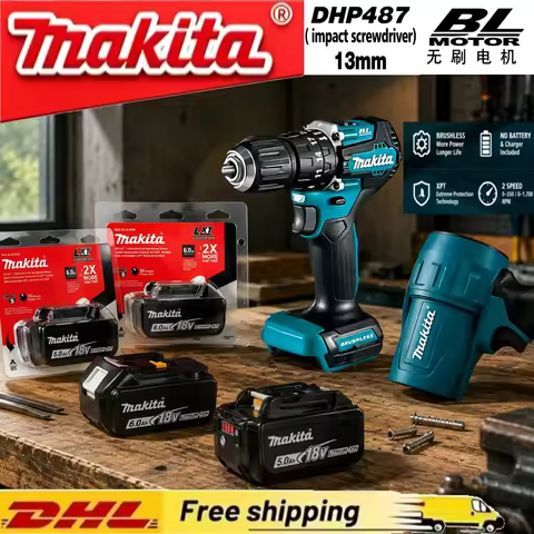 Genuine Makita 18V Battery BL1860, embedded power perception chip, combo kit with DHP487impact drill