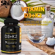 D3+K2 Capsules - Plant Based - 125MCG Vitamin D3+100MCG Vitamin K2 - Maintains Strong Bones, Promotes Calcium Metabolism &amp; Immune Health