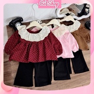 X194, 3-color babydoll polka dot outfit with flared black pants for girls kids outfit girl girl kids