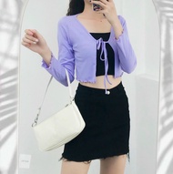 Áo khoác Cardigan croptop cột nơ tay dài vintage - Luvie