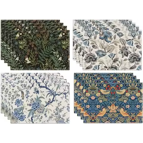 New Plant Flower Linen Placemats Multicolor Flower Printed Insulation Mats Nordic Kitchen Dining Roo