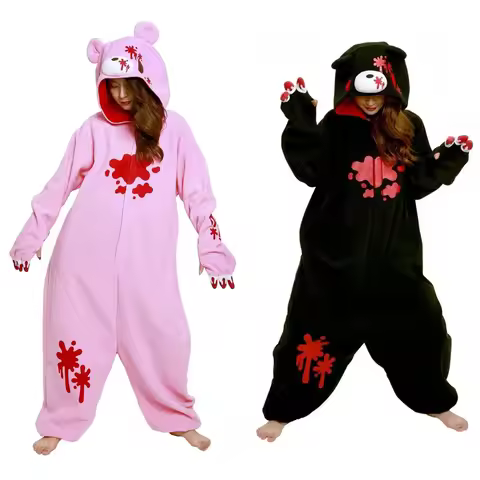 Black Pink Gloomy Blood Bear Cosplay Costume Fleece Animal Onesies Pajamas Adult Pyjamas Sleepwear f