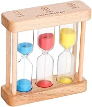Tea 1-3-5 Minute Sand Timer Hourglass, Small Wooden Frame Blue Sand Clock, Red Colorful Sand Watch, 