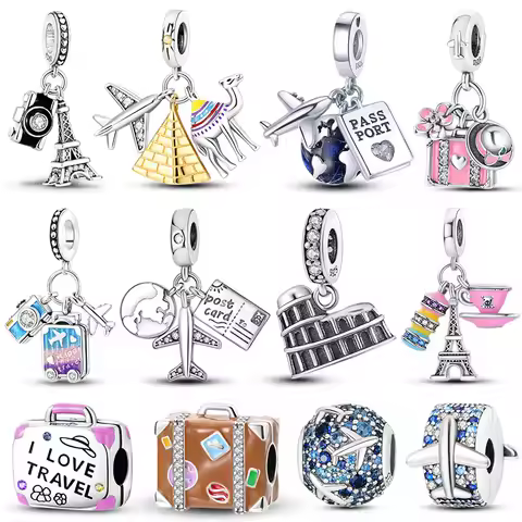 Charms 925 Silver Travel Rome Paris Italy Plane Dangle Charms Fit Original Pan Bracelet Beads Making