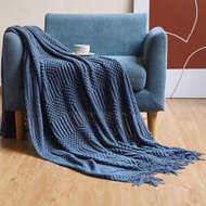 3D Plaid Knitted Blanket Solid Color Embossed Blanket Nordic Decorative Blanket for Sofa Bed Throw C