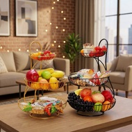 2/3 Tiers Storage Baskets Nordic Gold Fruit Vegetables Basket Desktop Kitchen Organizer Basket Livin