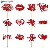 NOBELJIAOO 12Pcs Valentine's Day Red Cake Topper Inserts Dessert Baking Supplies Bakeware Heart Shap