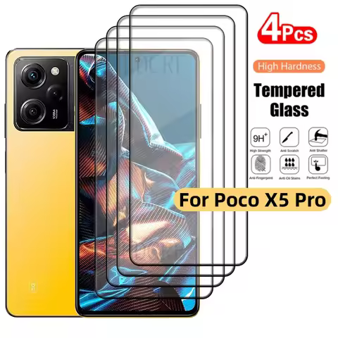 4Pcs For Poco X5 Pro Glass Poco X5 Pro 5G Tempered Glass Full Cover Glue 9H HD for Screen Protector 