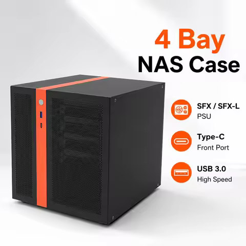 4 Bay NAS Case Mini ITX Server Chassis SFX SFX-L PSU 4x3.5 HDD 2.5 SSD Type-C USB3.0 Home Storage Ca
