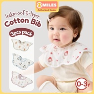 [3pcs Set] Baby Cotton Bibs 6-Layer Gauze With Waterproof Layer 1-3 Years Reversible Absorbent Soft 