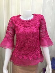 FON เสื้อลูกไม้แต่งผ้าแก้ว มีไซร้38-40-42-44-46นิ้ว#A9898-1