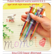 6 in 1 colorful ballpoint pens for children to write pictures, pen length 14cm