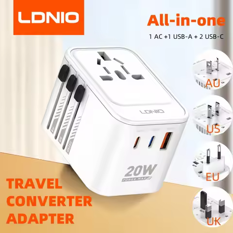 LDNIO Universal Travel Adapter Charger 65W 20W USB Type C Converter Plug Adapter for EU UK US AU Kor