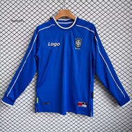 In StockRetro Edition Brazil 1998 Men‘S Away Brazil Long Sleeve Football Jersey T-Shirt