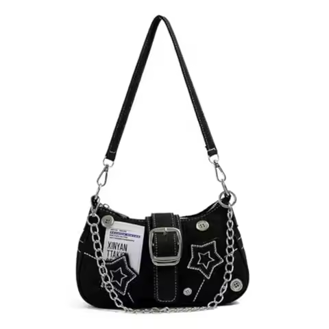 Grunge Shoulder Bag Fairy Grunge Hobo Bag Denim Chain Y2K Purses Crossbody Bag for Women