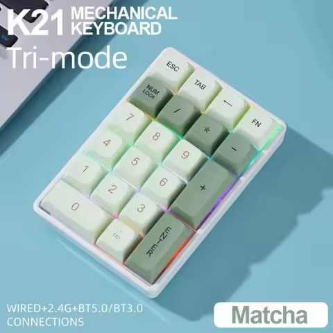 K21 21 Keys Wireless Mechanical Numpad Tri-Mode BT/2.4G/USB-C Hot-Swappable RGB Compact for PC/Lapto