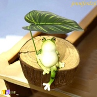 JENNIFERDZJI Frog Figurine, Resin with Leaf Garden Frog Statue, Cartoon Creative Landscape Decoratio