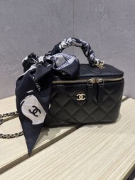 Chanel 長盒子 荔枝牛皮 Vanity 淡金扣 24S