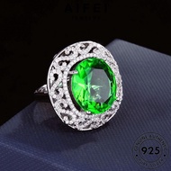 AIFEI JEWELRY Sterling Cincin For Accessories Original 925 Luxury Korean Ring Perak 純銀戒指 Adjustable Silver Perempuan Women Emerald Oval R2347