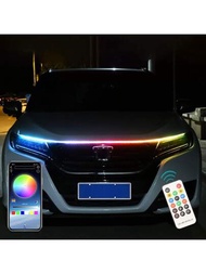 1入組RGB車LED燈帶手機應用程序聰明控制12V帶遙控器通用汽車引擎蓋裝飾白天跑步輕便防水