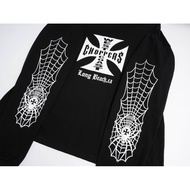 West CoastChoppers 26SS Iron Cross Print Spider Web Washed Long Sleeve T-Shirt