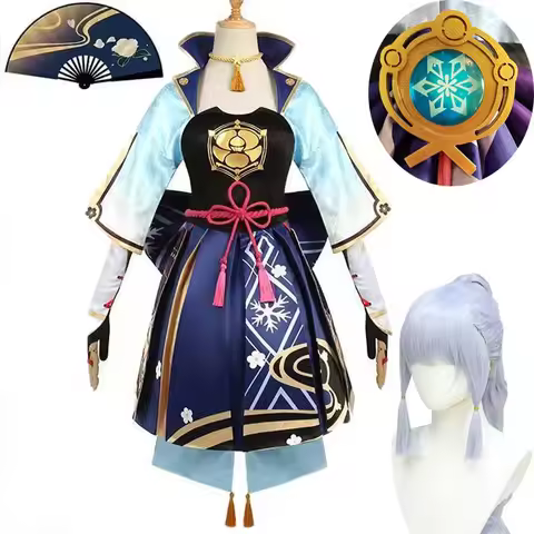 Kamisato Ayaka Cosplay Costume Ayaka Outfits with Fan for Halloween Cosplay Anime Role Play Comic Co