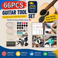 Set alat gitar 66PCs, kit penukar tali gitar, pick, Capo, Winder & cutter, aksesori tuner, pemegang 