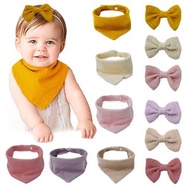 嬰兒圍兜，6件套 infant bandana 围兜帶弓形髮圈，新生嬰兒适用，舒適柔軟棉質嬰兒男女通用圍兜