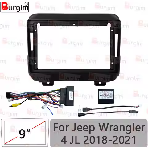 Car Radio Fascias Frame For Jeep Wrangler 4 JL 2018-2021 9 inch 2DIN Stereo Panel 16PIN Wiring Harne