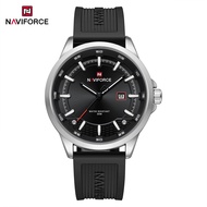 NAVIFORCE นาฬิกาควอทซ์แท้สำหรับผู้ชายสายซิลิกาหน้าปัดเรียบง่ายปฏิทินเรืองแสงพอยเตอร์30เมตรกันน้ำลำลอ