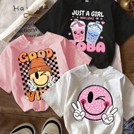 3pcs/Set Tween Girls Casual Minimalist Cartoon Face, "GOOD VIBES", "JUST A GIRL" Graphic White, Blac