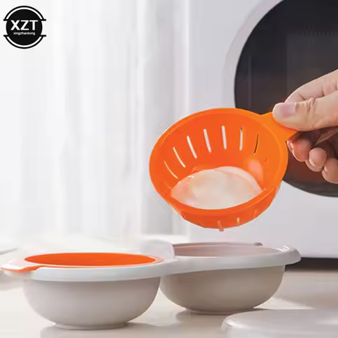 Microwave Eggs Poacher Round Draining Double Cup Egg Boiler Food Grade Kitchen Tableware Steam Egg B