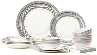 Plates and Bowls Sets for 4, 1st-Class Bone-China Dinnerware Sets, 19 Pieces Porcelain Dinner Dish Sets, Handcrafted Golden Trim Tableware Set, Home Décor Dinnerware, 45% Bone Meal Beauty Comes