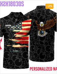 Bowling American Flag Eagle Black Custom Name Polo Shirt For Men &amp; Women NP1012