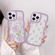 Casing OPPO F5 Youth F7 F9 F1s F11 Pro Phone Case purple tulip Wave Frame Soft TPU Shockproof transparent Cover