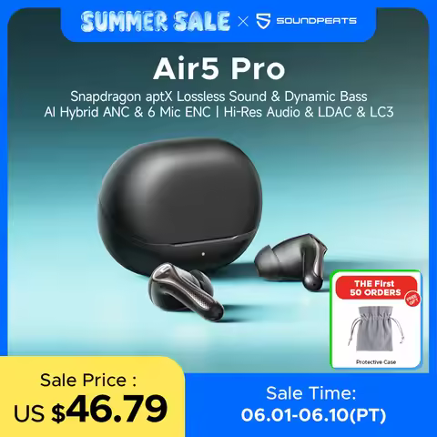 SOUNDPEATS Air5 Pro Wireless Earphones 55 dB Adaptive Hybrid ANC Bluetooth 5.4 Earbuds, Hi-Res LDAC
