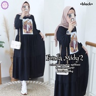 Baju Wanita Terbaru FONDA MIDI DRESS Bahan CRINKLE AIRFLOW APK SABLON SIZE M L XL DAN XXL PB 127 CM