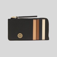 TORY BURCH Robinson Pebbled Top Zip Card Case Black 146012