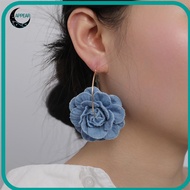 APPEAR Blue Rose Earrings, Handmade Exaggerate Denim Blue Fabric Earrings,  Denims Ornament Flower E