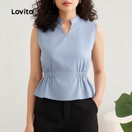 Lovito Casual Blouse Lace Up Spring/summer Blue Blouse for Women L142ED657 Lovito Blus Kasual Renda 