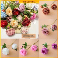 🇲🇾 🏆 3 Heads Rose Silk Artificial Peony Silk Flower Home Wedding Hand Bouquet Wall Fake Flowers Deco