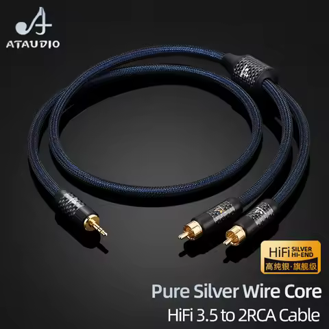 ATAUDIO Pure Silver HiFi 3.5mm to 2RCA Audio Cable for Phone CD Gold-plated Stereo 3.5mm Jack to 2RC
