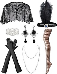 1920s Accessories Set for Women, 7 Pack Vintage Roaring 20s Flapper Outfits with Headpiece for 20's 