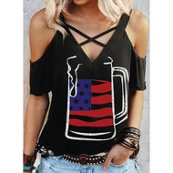 COD 2026 Cross-Border E-Commerce New Style Star Stripe Flag Beer Mug Printed Strapless Short-Sleeved