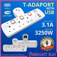 [SIRIM] T-ADAPORT USB TYPE C Port 3.1A Trailing Extension Socket Extension DIY SIRIM Extension Socke